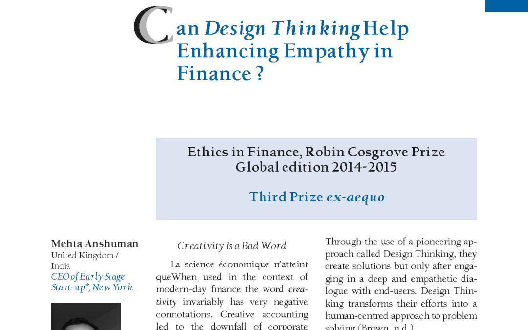 Can Design Thinking Help Enhancing Empathy in Finance ? by Anshuman Mehta