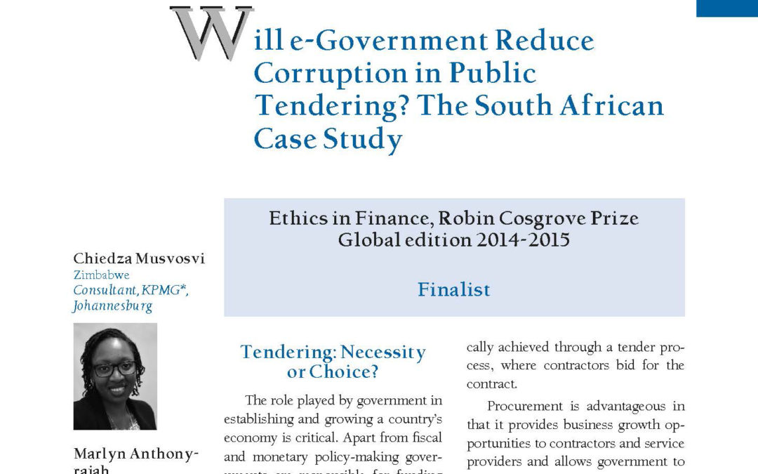 Will e-Government Reduce Corruption in Public Tendering? The South African Case Study by Chiedza Musvosvi & Marlyn Anthonyrajah