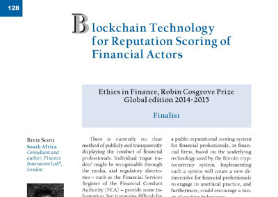 Blockchain Technology for Reputation Scoring of Financial Actors by Brett Scott
