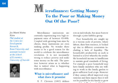 Microfinance: Getting MoneyTo the Poor or Making Money Out Of the Poor? by Joy Mueni Maina