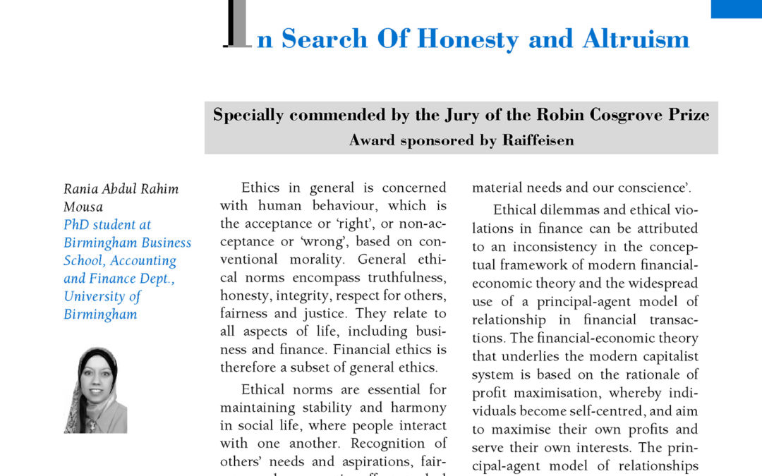 In Search Of Honesty and Altruism by Rania Abdul Rahim Mousa