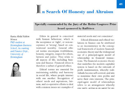 In Search Of Honesty and Altruism by Rania Abdul Rahim Mousa