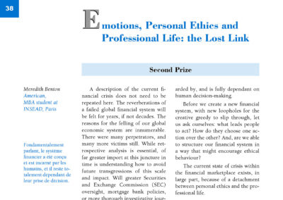 Emotions, Personal Ethics andProfessional Life: the Lost Link by Meredith benton