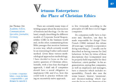 Virtuous Enterprises:the Place of Christian Ethics by Jan Thomas Otte