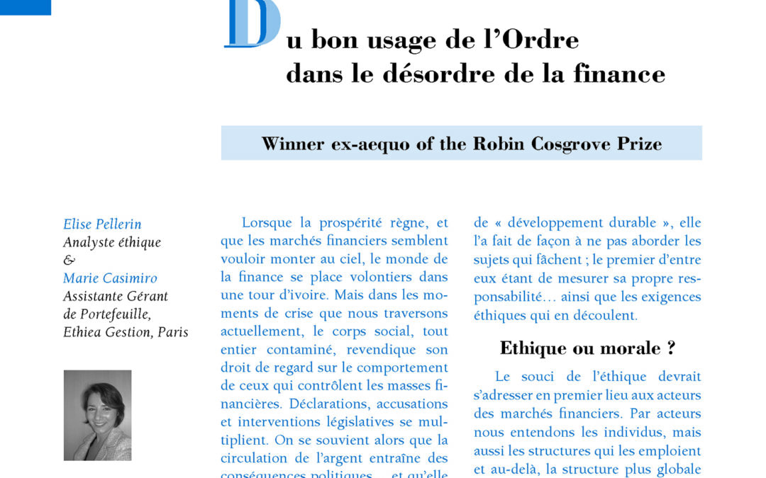 Du bon usage de l’Ordredans le désordre de la finance by Elise Pellerin & Marie Casimiro