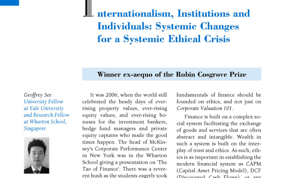 Internationalism, Institutions and Individuals: Systemic Changesfor a Systemic Ethical Crisis by Geoffrey See