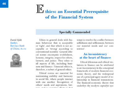 Ethics: an Essential Prerequisite of the Financial System by David Sifah