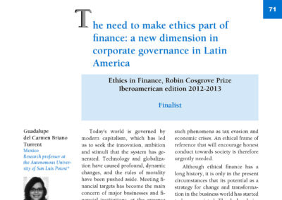 The need to make ethics part of finance: a new dimension in corporate governance in Latin America by Guadalipe del Carmen Briano Turrent