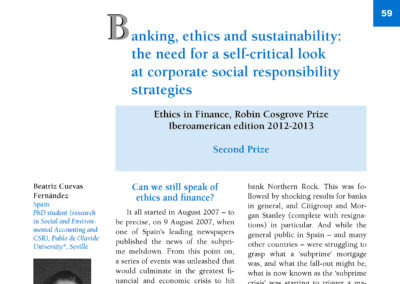 Banking, ethics and sustainability: the need for a self-critical look at corporate social responsibility strategies by Beatriz Cuevas Fernandez