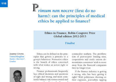 Primum non nocere (first do no harm): can the principles of medical ethics be applied to finance? by Joanna Givens