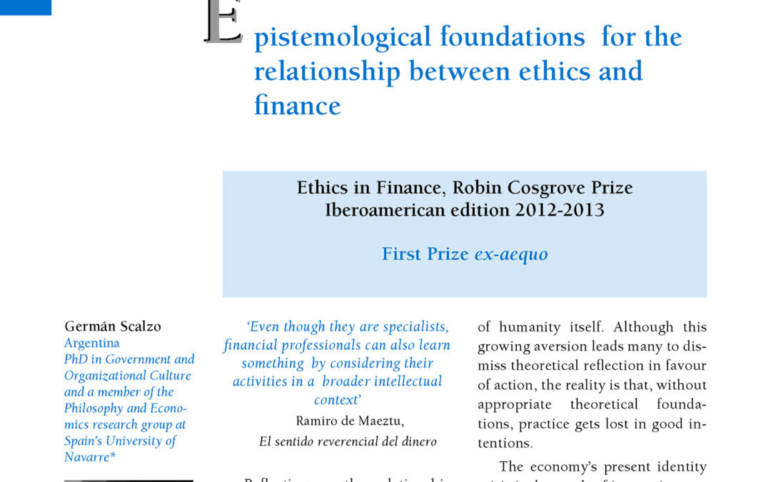 Epistemological foundations for the relationship between ethics and finance by Germán Scalzo