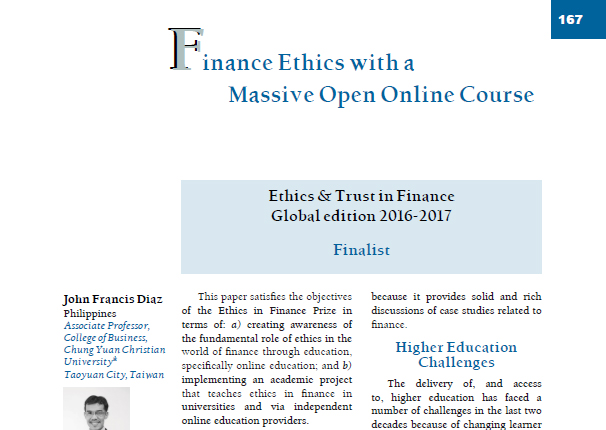 Finance Ethics with aMassive Open Online Course by John Francis Diaz