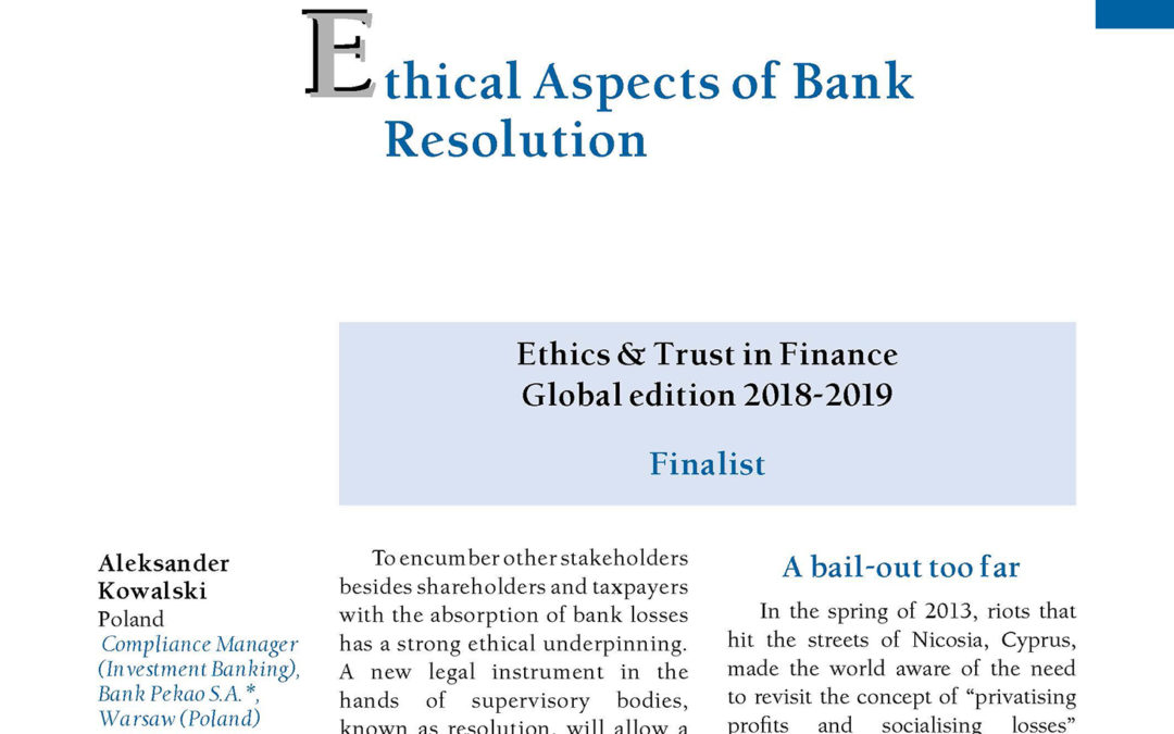 Ethical Aspects of Bank Resolution by Aleksander Kowalski
