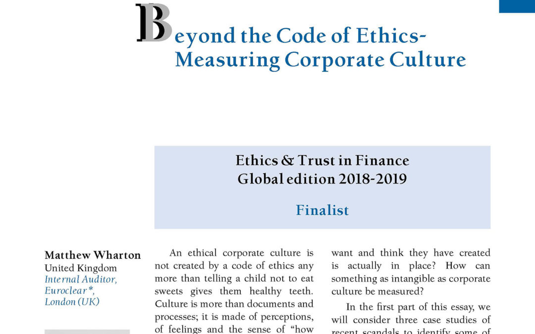 Beyond the Code of Ethics- Measuring Corporate Culture by Matthew Wharton