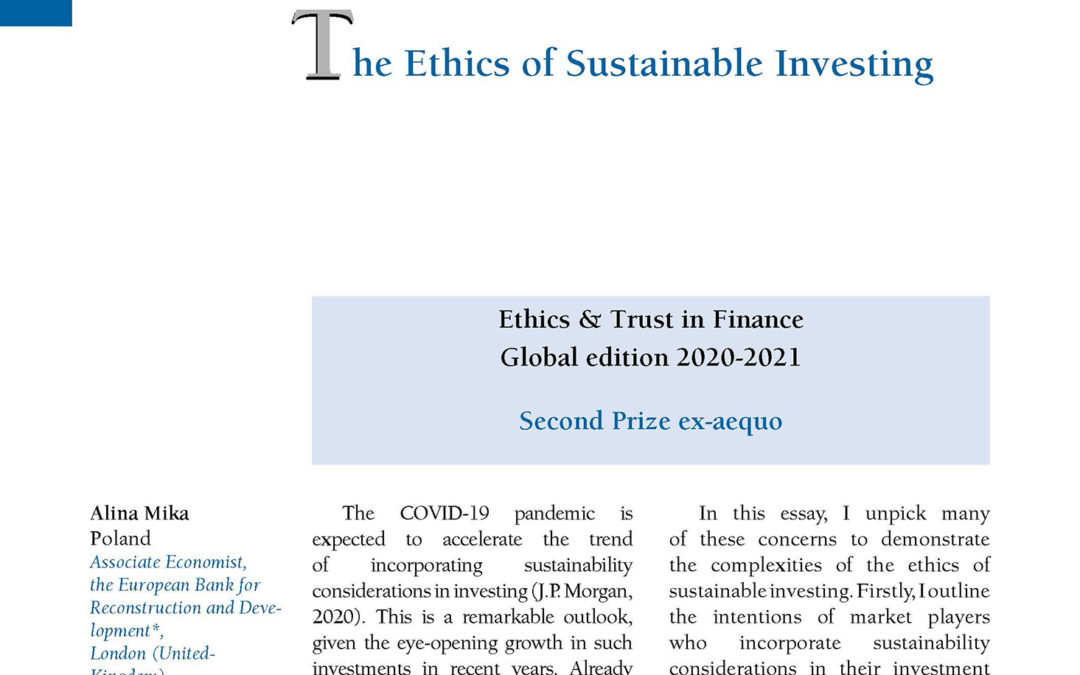 The Ethics of Sustainable Investing by Alina Mika