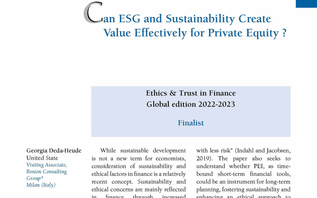 Can ESG and Sustainability Create Value Effectively for Private Equity ? by Georgia Deda-Heude