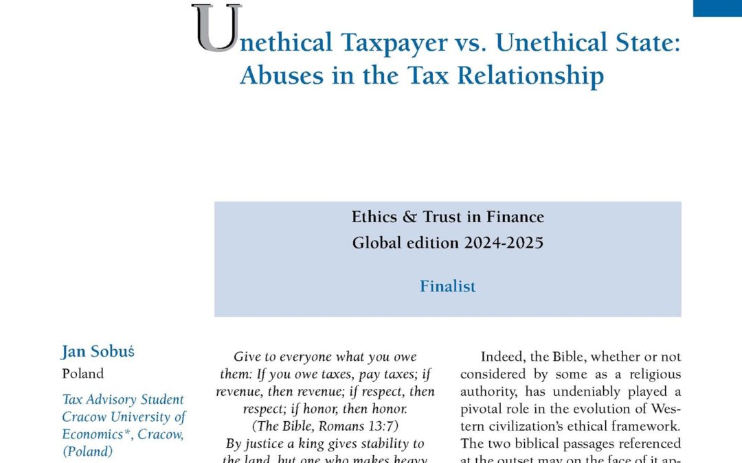 Unethical Taxpayer vs. Unethical State: Abuses in the Tax Relationship by Mr Jan Sobuś